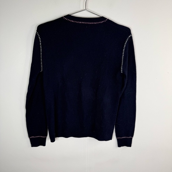 Johnny Was Navy Carter V-Neck Pullover Wool Cashmere Sweater - Picture 5 of 8